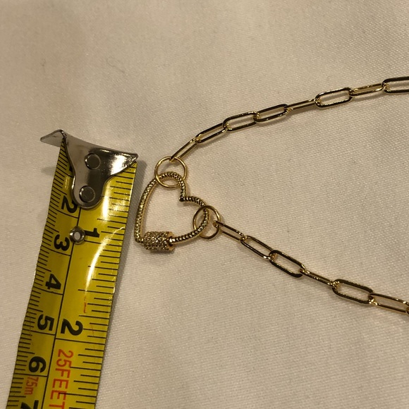 Paper clip chain with MD heart clasp. Pave CZ - Picture 4 of 4